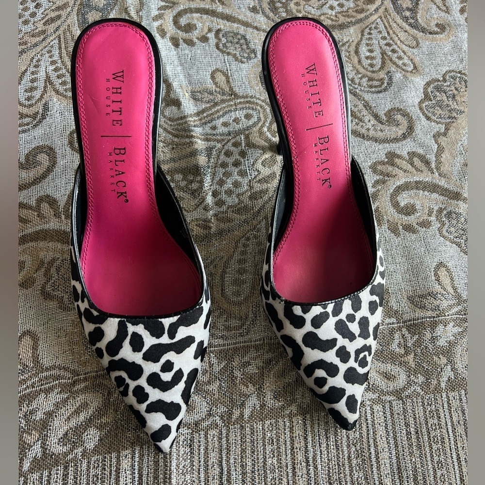 Women's Black and White Leopard Print Heels